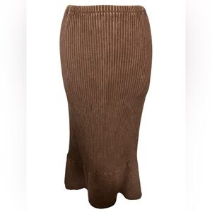 Fenini Vintage Brown Ribbed Skirt w/asymmetrical ruffle hem side slit Size S